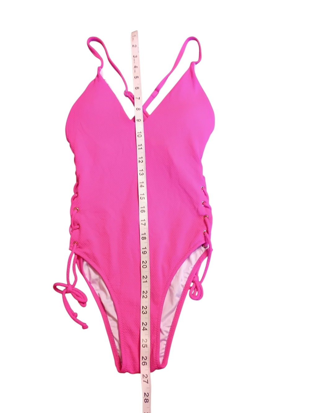 EUC 2/$10 Women's Hot Pink One-Piece Swimsuit with Lace-Up Sides Small - Picture 2 of 5